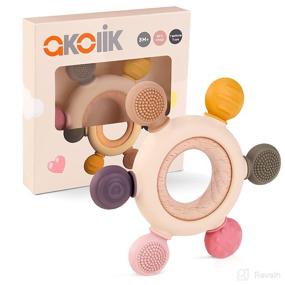 img 4 attached to 👶 Akolik Silicone Teether for Babies and Toddlers - BPA-Free Oar Clutching Toy Teething Pain Relief - Khaki