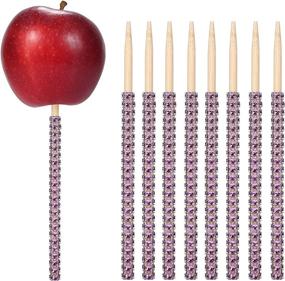 img 3 attached to Quotidian 6-дюймовые бамбуковые конфеты Apple Sticks со стразами 24Ct Bling, идеально подходящие для кейк-попсов, шоколадных и карамельных яблок, фуршетов, сувениров и изготовления конфет в модном розовом цвете