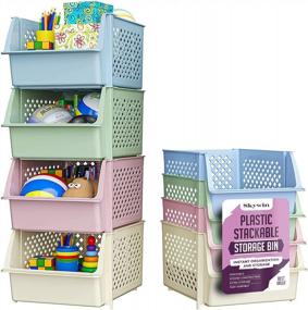 img 4 attached to Organize Your Pantry And Bathroom With Skywin'S 4-Pack Plastic Stackable Storage Bins In Multi-Colored