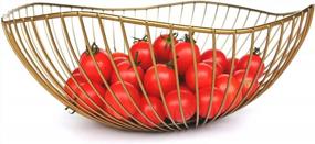 img 4 attached to Golden Wavy Metal Wire Fruit Bowl - Serving Bowls For Kitchen Counter, Table Decorative Hold Veggies, Bread & Snacks