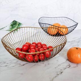 img 2 attached to Golden Wavy Metal Wire Fruit Bowl - Serving Bowls For Kitchen Counter, Table Decorative Hold Veggies, Bread & Snacks