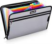 a4 letter size fireproof waterproof accordion file bag folder with 14 multicolored pockets, document organizer holder and color labels /2 zipper (silver 14.3" x 9.8") logo
