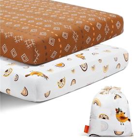 img 4 attached to Besrey Baby Crib Sheets, 2-Pack Standard Fitted Sheets For Boys And Girls, Including Storage Bag, Soft Jersey Knit Cotton Bedding For Standard And Toddler Mattresses - Boho Rainbow Design