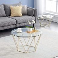 ivinta round nesting coffee table set of 2, modern tempered glass coffee tables for living room, 31.5 and 23.6 inch accent tea tables with gold metal frame legs (clear, glass) logo
