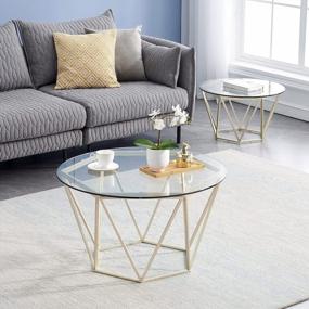 img 1 attached to Ivinta Round Nesting Coffee Table Set Of 2, Modern Tempered Glass Coffee Tables For Living Room, 31.5 And 23.6 Inch Accent Tea Tables With Gold Metal Frame Legs (Clear, Glass)