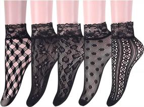 img 4 attached to Fishnet Elegance: 5 Pairs Of Women'S Lace Anklets By SOCKFUN In Bold Black