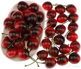 img 3 attached to Gresorth Pack of 50 Artificial Lifelike Red and Black Cherry Decoration Faux Cherries Fruit for Home, Party, and Christmas Display