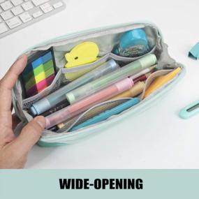 img 1 attached to Sooez Mint Green Triangular Pencil Pen Case With Wide-Opening And Spacious Design, Lightweight Aesthetic Supply Organizer For Adults - Ideal Pouch Box For School Or Work
