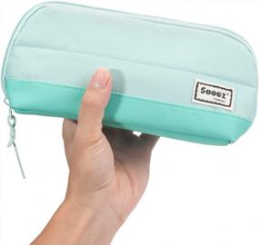 img 4 attached to Sooez Mint Green Triangular Pencil Pen Case With Wide-Opening And Spacious Design, Lightweight Aesthetic Supply Organizer For Adults - Ideal Pouch Box For School Or Work