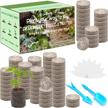 100 count 30mm peat pellets for seed starting - compressed soil pods with nutrients for easy transplanting of vegetables and seedlings, includes 100 plant labels and 2 garden tools logo