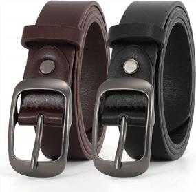 img 4 attached to XZQTIVE 2 Pack Women Plus Size Leather Belts Fashion Cowhide Waist Belt With Solid Pin Buckle For Jeans Pants Dress