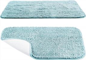 img 4 attached to EdenHomes Chenille Bathroom Rug Mat, 30"X20" (Set Of 2), Extra Soft, Non-Slip, Absorbent Shaggy Rug, Machine Washable, Quick Dry Bathmat, Luxurious Plush Carpet For Bath Room Floor (Spa Blue)