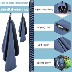 img 2 attached to Quick Dry Microfiber Travel Towel Set - Soft Lightweight Absorbent Camping Towels For Gym, Beach, Yoga, Swimming & Backpacking - BOGI (S:16''X32'', 2 Pack - Navy Blue)