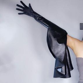 img 2 attached to Длинные перчатки DooWay Opear с рюшами, сенсорные черные/белые перчатки из искусственной кожи, вечерние модные подиумные женские классические перчатки
