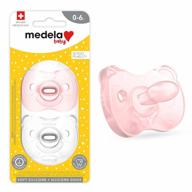 medela baby pacifier 0-6 months includes sterilizing case 2-pack soft silicone bpa-free supports natural suckling pink and clear logo