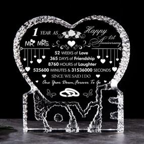 img 4 attached to Cherish Your Love With ERWEI 1St Anniversary Engraved Crystal Heart Paperweight - Perfect Mr. And Mrs. Gift For One Year Anniversary Celebration!