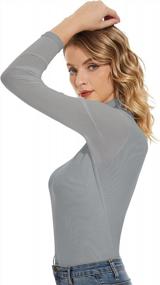 img 2 attached to Women'S Turtleneck Top Long Sleeve Slim Fit Mesh Sheer See Through Casual Blouse - Anbenser