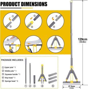img 3 attached to 🧽 Sponge Mop with 3 PVA Absorbent Heads, Stainless Steel Handle - Effective Cleaning for Hardwood, Laminate, Tile, and More!