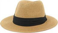 women's wide brim straw fedora panama hat upf50+ sun protection beach hat logo