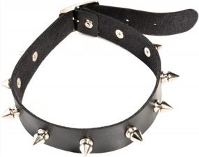img 4 attached to Punk Goth Studded Rivet PU Leather Choker Necklace - SUNSCSC Vintage
