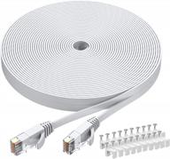 busohe cat6 ethernet cable 50 ft white, cat-6 flat rj45 computer internet lan network ethernet patch cable cord - 50 feet logo