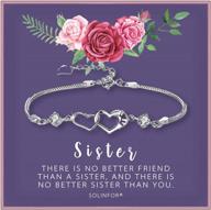 solinfor sister bracelet - sterling silver jewelry with gift wrapping, card - sister gifts from sister - two interlocking hearts bracelet for women logo