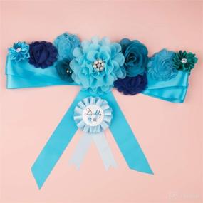 img 3 attached to 💙 Stylish Baby Shower Maternity Sash Belly Belt and Dad-to-Be Button Pin: Pregnancy Maternity Flower Belt for Gender Reveal (Blue Baby Boy)