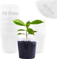 transparent plant nursery pots with drain holes - 70 pack of 4 inch plastic pots for seedlings, vegetables, succulents, and cuttings, includes 30 plant labels logo