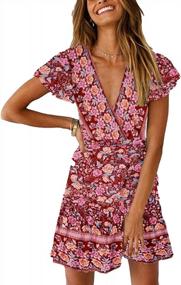 img 4 attached to Мини-платье с цветочным запахом для женщин: богемный стиль с рюшами и V-образным вырезом, идеально подходит для летних пляжных дней! (Размеры S-XL)