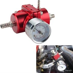 img 2 attached to 🔴 Red Universal Adjustable Fuel Pressure Regulator Kit with 0-140 PSI Gauge and Hose