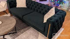 img 6 attached to Современный бархатный диван Dolonm: 84-дюймовый длинный мягкий диван с высоким подлокотником и металлическими ножками - идеально подходит для гостиной, офиса или спальни (бежевый)