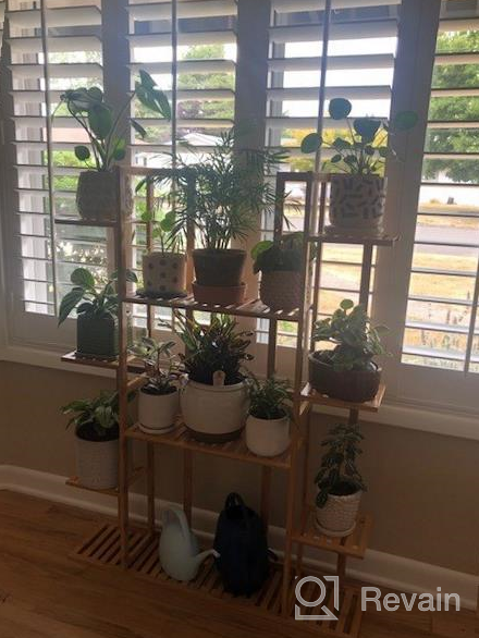 img 1 attached to Indoor Outdoor Flower Pot Rack: 9-Tier Bamboo Shelf Display Holder For 17 Potted Plants, Perfect For Patio, Garden, Balcony, Or Living Room Décor review by Kholar Irvine
