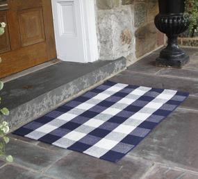 img 4 attached to Navy Blue & White Buffalo Plaid Rug 27.5X43 | Washable Indoor/Outdoor Check Rugs For Layered Door Mats