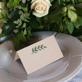 img 2 attached to 🌿 Set of 24 Greenery Place Cards - 321Done 3.5"x 2" Tent Cards for Name, Food Table Setting, Dinner Party Seating, Wedding, Rustic Green Leaves on Tan - Made in USA