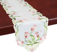 simhomsen pink embroidered tulip table runner, 13x88 inch spring floral table linens logo