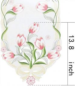 img 1 attached to Simhomsen Pink Embroidered Tulip Table Runner, 13X88 Inch Spring Floral Table Linens