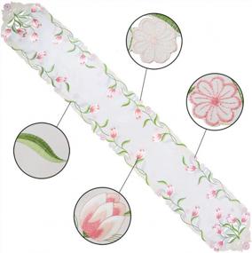 img 2 attached to Simhomsen Pink Embroidered Tulip Table Runner, 13X88 Inch Spring Floral Table Linens
