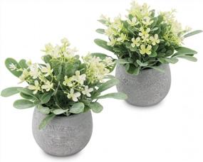 img 4 attached to 2 Pack Mini Potted Eucalyptus Artificial Plants - 5.9” X 7.9” For Home, Office, Desk Decor