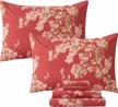 queen 100% brushed cotton floral printed sheets set - fadfay red vintage bedding, breathable boho branch tree pattern, ultra soft 17.5'' deep pocket fitted sheet 4 pieces logo
