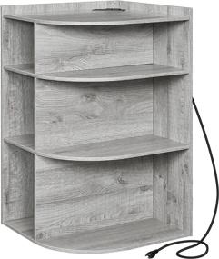 img 4 attached to Bewishome Grey Wooden Corner Bookshelf With USB And Type C Ports, 3-Tier Freestanding Shelf For Bedroom, Living Room, And Home Office - KJG01Q