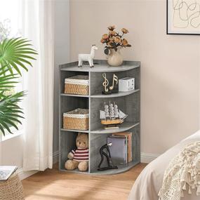 img 2 attached to Bewishome Grey Wooden Corner Bookshelf With USB And Type C Ports, 3-Tier Freestanding Shelf For Bedroom, Living Room, And Home Office - KJG01Q