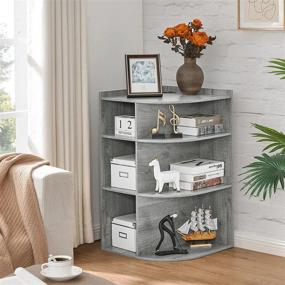 img 3 attached to Bewishome Grey Wooden Corner Bookshelf With USB And Type C Ports, 3-Tier Freestanding Shelf For Bedroom, Living Room, And Home Office - KJG01Q