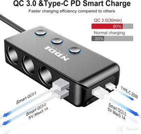 img 1 attached to Enhanced Cigarette Lighter Splitter: NDDI POWER 12V/24V 3-Socket Car Adapter with 20W PD3.0 USB-C, Quick Charging QC3.0 USB Ports, LED Display Voltage, Upgraded On/Off Switch