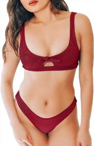 img 4 attached to Women'S O-Ring Two Piece Bikini Set: Tie Knot Front, Ribbed Ruffle Cutout High Cut Swimsuit