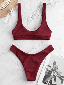 img 2 attached to Women'S O-Ring Two Piece Bikini Set: Tie Knot Front, Ribbed Ruffle Cutout High Cut Swimsuit