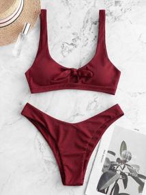 img 3 attached to Women'S O-Ring Two Piece Bikini Set: Tie Knot Front, Ribbed Ruffle Cutout High Cut Swimsuit