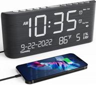 digital wooden alarm clock, electric clocks with led date temperature humidity display, 2 usb charging ports, 2 alarms, 9 mins snooze, 5 levels volume and dimmable desk clock for bedroom, home, office logo