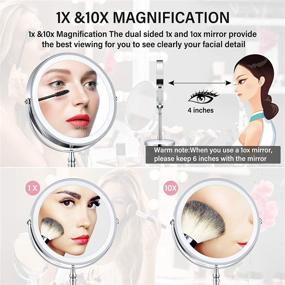 img 2 attached to 💡 BRIGHTINWD 8 Inch Rechargeable Lighted Makeup Mirror: Dimmable Lights, 10X Magnifying, Double-Sided Vanity Mirror with Adjustable Brightness