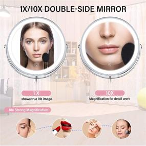 img 1 attached to 💡 BRIGHTINWD 8 Inch Rechargeable Lighted Makeup Mirror: Dimmable Lights, 10X Magnifying, Double-Sided Vanity Mirror with Adjustable Brightness