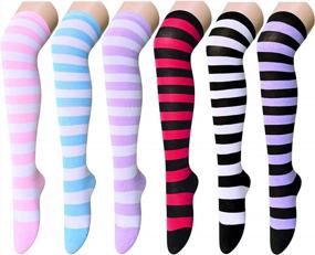img 4 attached to Zmart Thigh High Socks Striped Stockings Knee High Socks For Women Over The Knee Socks For Teen Girls